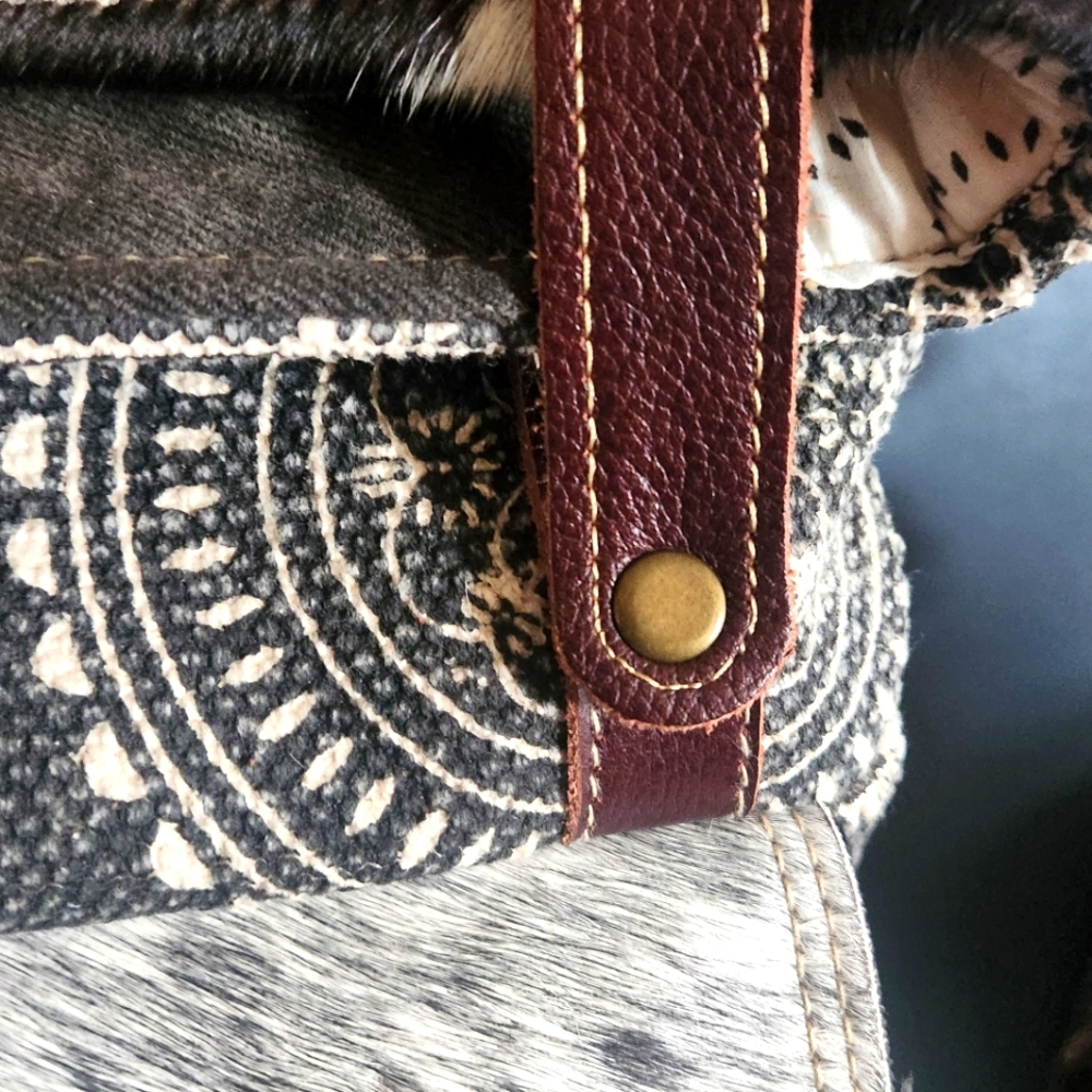 Myra Leather And Cowhide Fabric Stylish Square Backpack - Picture 5 of 15